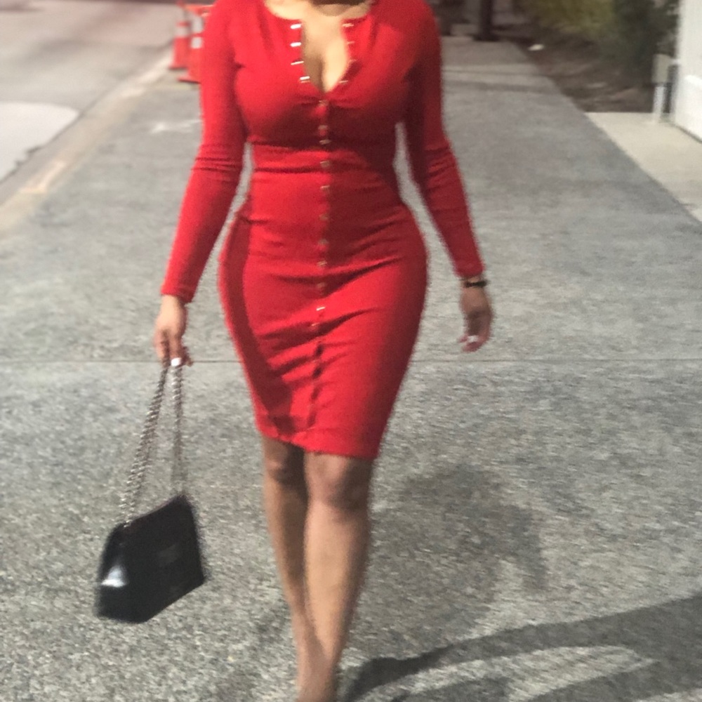 Red button down sweater dress